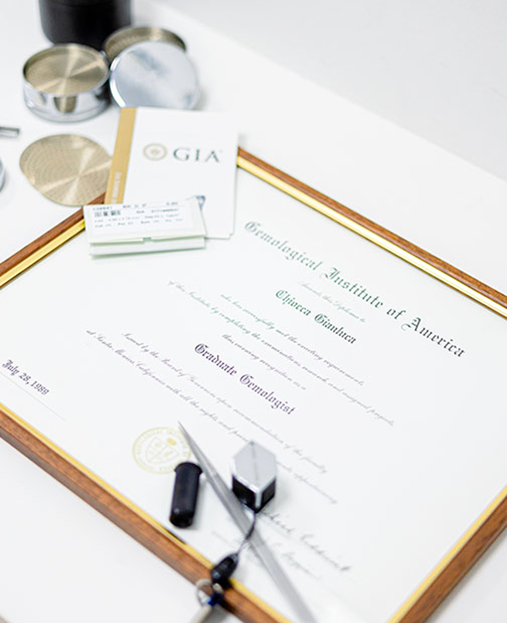 foto di certificato del Gemological Institute of America
